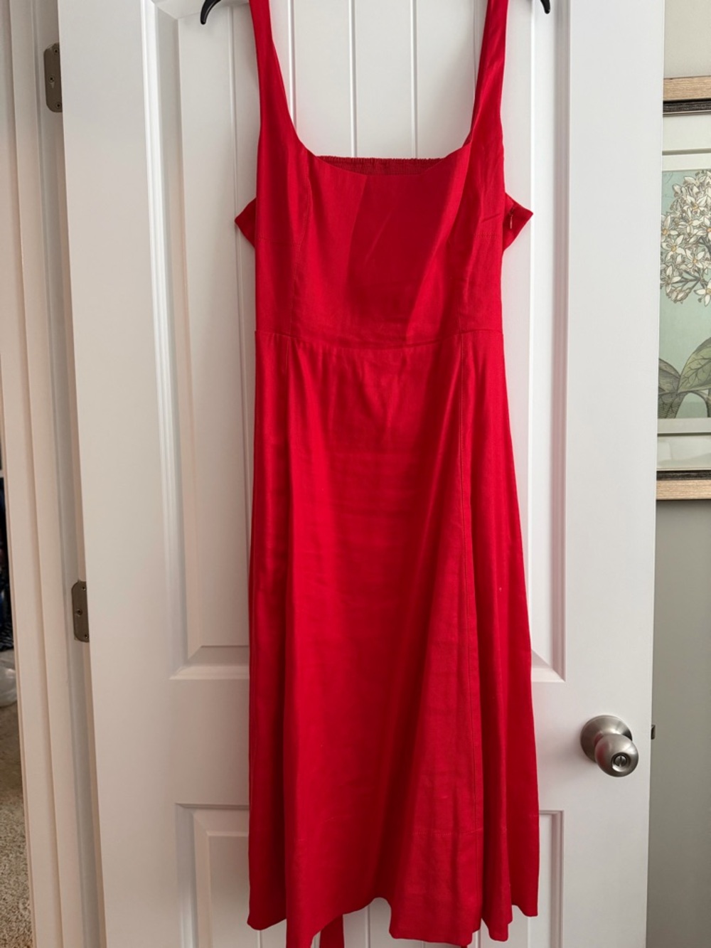 Banana Republic Red Linen Square-Neck Midi Dress